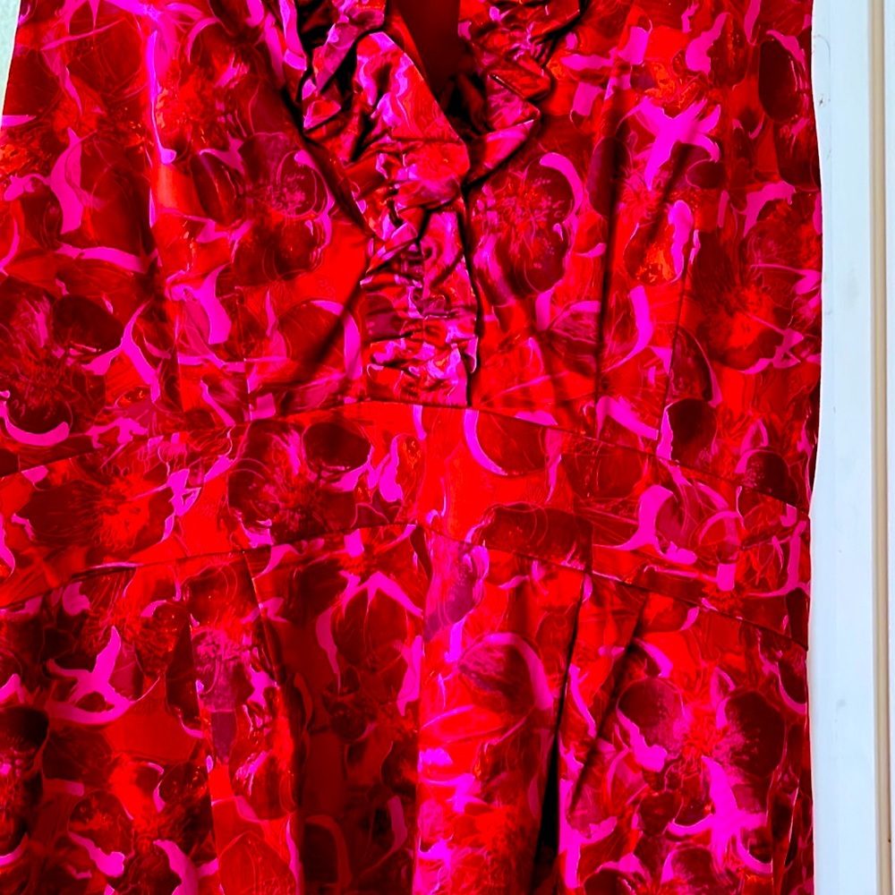 Red multi colored floral dress
